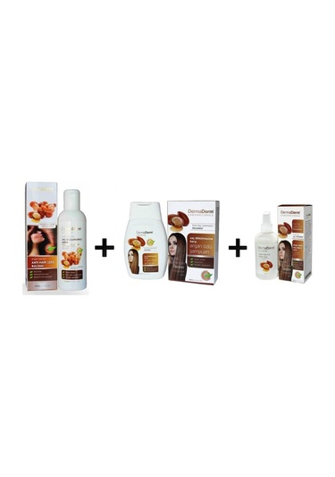 Dermaderm Argan Şampuan 300 ML + Saç Güçlendirici Krem 500 ML + Saç Bakım Sütü 250 ML