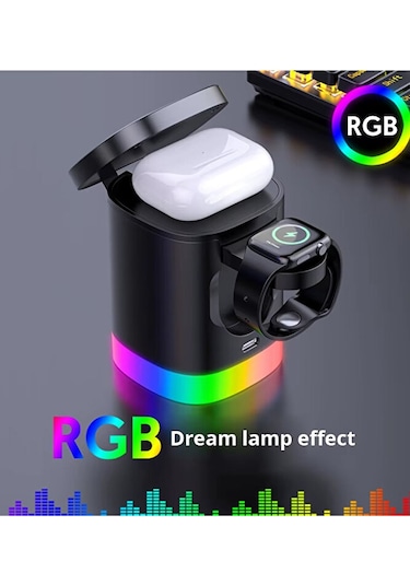 3in1 Magsafe Uyumlu 15w Rgb Kablosuz Şarj Standı Apple Uyumlu iPhone Android T