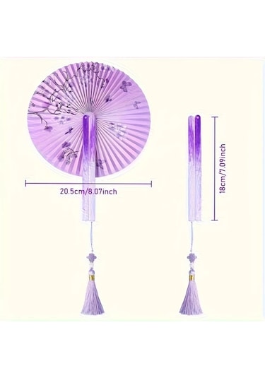 Gateesat Lake Işığı Ve Dağ Rengi Püsküllü Kadın Yelpazesi - Katlanır Kağıt Hanfu Qipao Aksesuarı