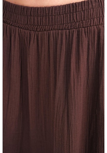 4567 Kadın Fırfırlı Uzun Müslin Etek Kahve Kahve
