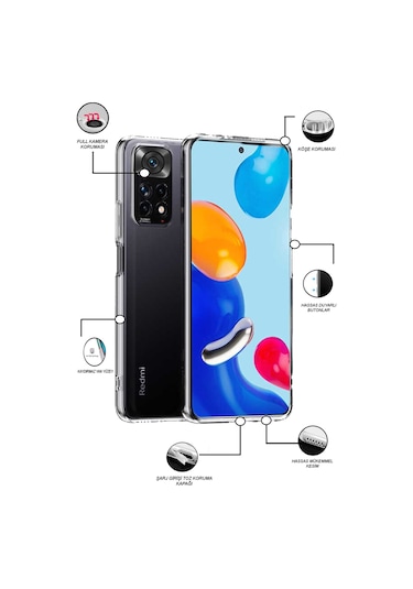 Xiaomi Redmi Note 11 Kılıf Kamera Korumalı Tıpalı Şeffaf Silikon Kapak