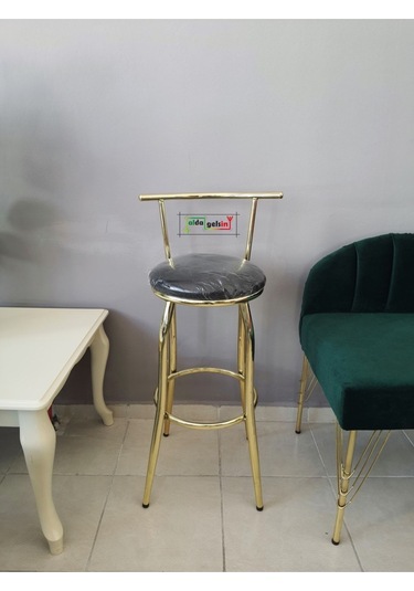 Dekoratif Ultra Lüks Sırtlı Bar Tabure Gold Krem