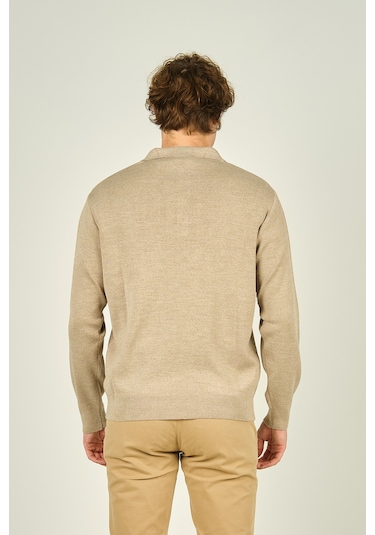 Ateş Triko Erkek Polo Yaka Düğmeli Yün Kazak 6091023 Bej Bej