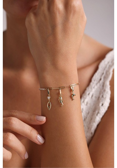 Gianfranco İtalyan Tasarım 3 Charm Uzun Ataş & Suyolu Bileklik Altın Sarı Altın