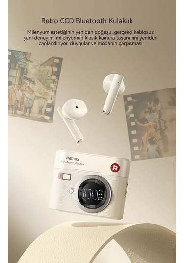 Retro Kamera Şekli Yarı Kulağa Bluetooth Kulaklık