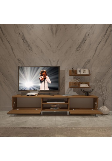Decoraktiv Eko 4 Mdf Dvd Krom Ayaklı Tv Ünitesi Tv Sehpası Ceviz