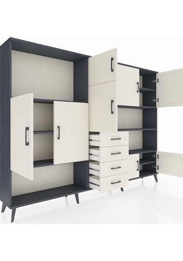 Arges Dolap 9 Raflı 4 Çekmeceli 8 Kapaklı 220x30x163 Antrasit-ayt Antrasit-aytaşı