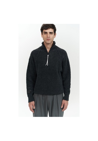 Zane Fermuar Detay Antrasit Erkek Triko Kazak Antrasit