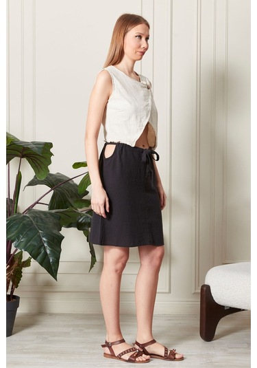 Şık Farklı Tarz Asi Keten Bluz - Modern Ve Cesur Tasarım Beyaz