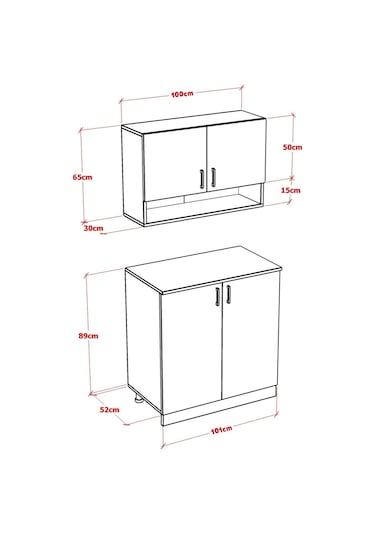 Lidya Mini Mutfak Dolabı Alt Üst Modül 100 CM Tezgal Dahil Beyaz