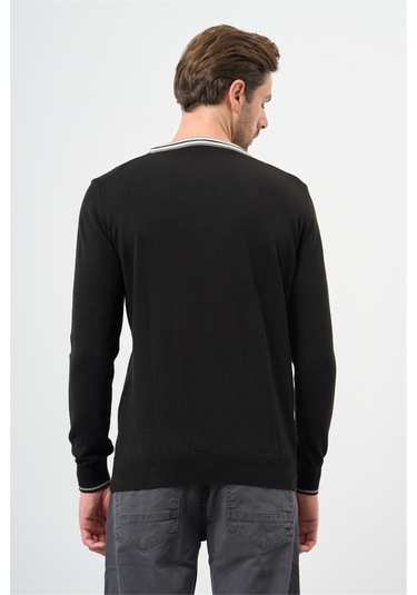 Siyah Uzun Kol Düz Örme Bisiklet Yaka Classic Slim Fit Triko 1012245108 Siyah