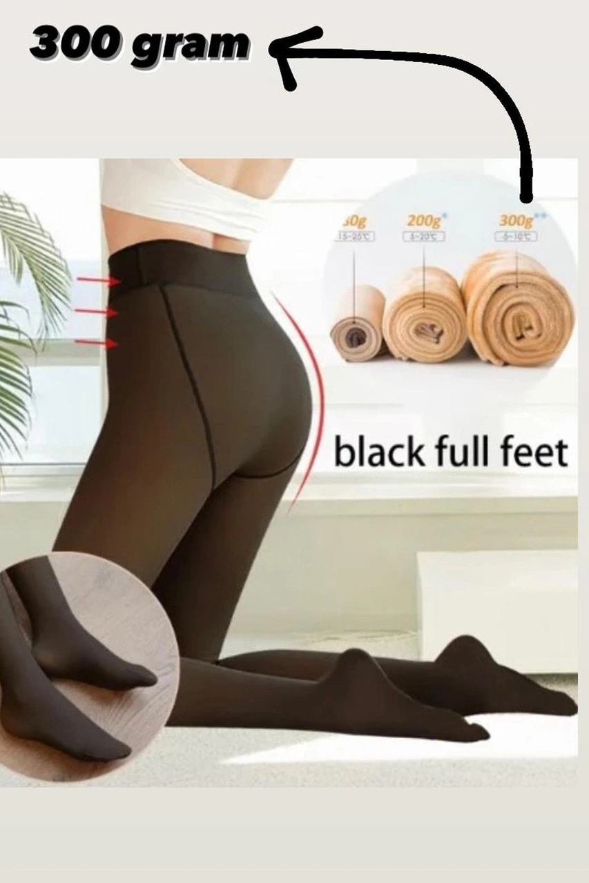 Nana & Mayka Moda Kadın Siyah İçi Polarlı Termal Külotlu Çorap Kışlık Peluşlu, Sıcak Tutan, Kalın Siyah