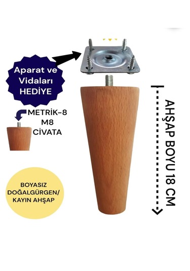 Konik Ayak 18 Cm Koltuk Baza Tv Ünitesi Ayağı Çap4.6