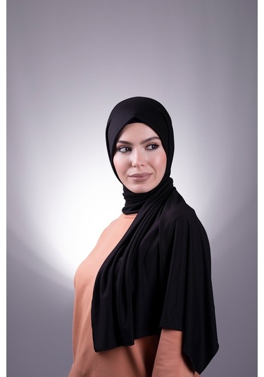 Siyah Düz Klasik Şal Viskon Kumaş Likralı Penye 202101_01 Siyah