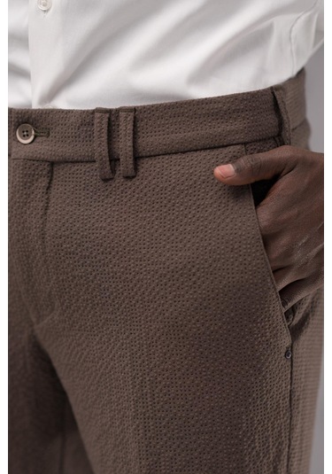 Ecer Regular Fit Yan Cepli Kışlık Gofre Kumaş Pantolon Kahverengi