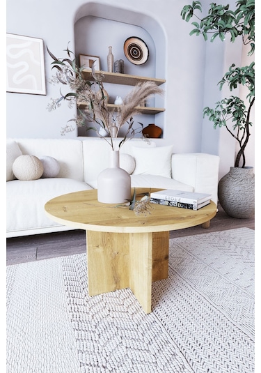 Nova Tekli Orta Sehpa, İskandinav Stil, Bohem, 72 Cm - Safir Meşe
