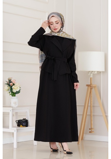 Tensel Yelekli Asel Elbise-siyah-5041 Siyah