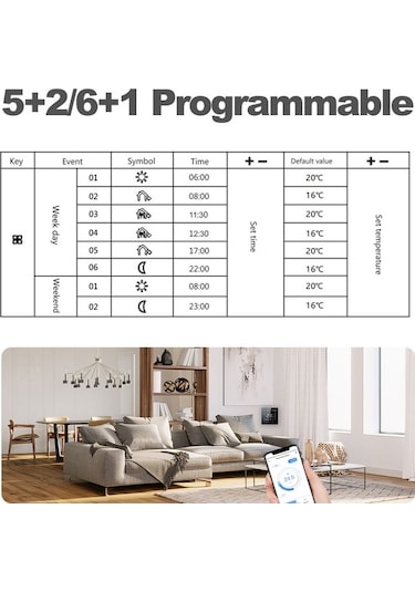 Fortunelane Beyaz Su Isıtma Akıllı Termostat - 3a Yük, Dokunmatik Ekran, Tuya App İle Programlanabilir, Sıcaklık Kontrol, Ses Ko