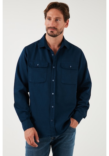 Buratti Pamuklu Çift Cepli Regular Fit Erkek Gömlek Cf25W128858 Indigo