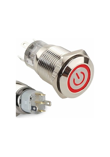 16mm Metal Panel Uyumlu Montaj Düz Kafa Latch Buton No Nc Power Sembol Led Işıklı