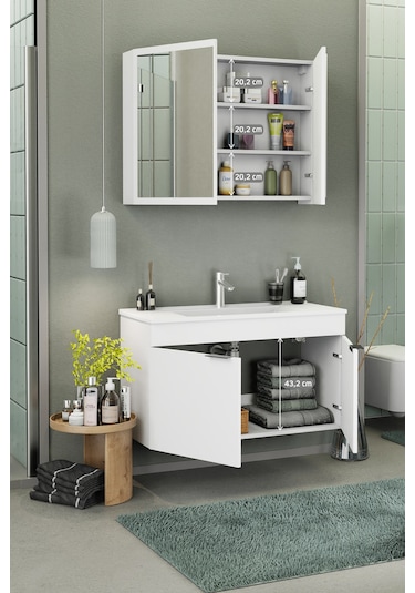 Biani Fix Loft 100 Cm Banyo Dolabı,Seramik Lavabolu, Aynalı,Lavabo Dahil,Mdf,Mat Beyaz Biani Fix Loft 100 Cm Banyo Dolabı,Seramik Lavabolu, Aynalı,Lavabo Dahil,Mdf,Mat Beyaz