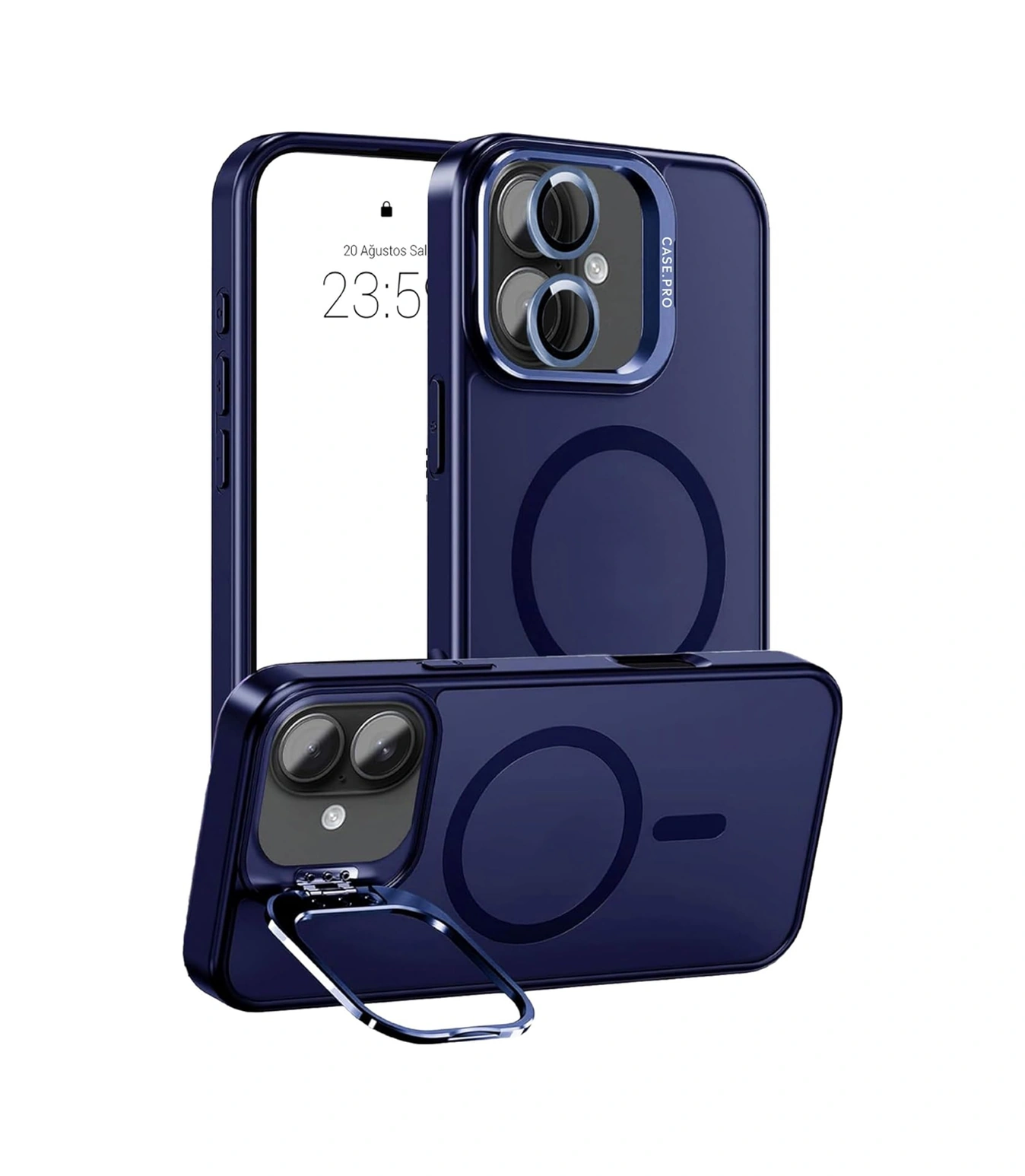 İphone 17 Kılıf Armor Seri Magsafe Uyumlu Stand Özellikli Kamera Lensli Kapak Lacivert