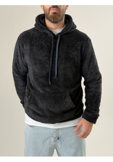 Cocopelli Erkek Kapüşonlu Siyah Peluş Sweat Coc2593 Siyah