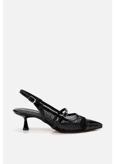 Kadın Rugan Siyah Fileli Stiletto Siyah