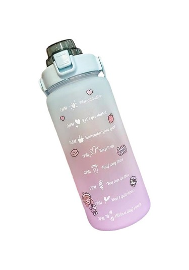 Padalink 2000ml Gradient Pembe Plastik Suluk - Süper Kapasite, Pipetli, Dayanıklı, Sticker Ve 3d Hediyeli - Ev Kullanıma İdeal Büyük Suluk Çok Renkli