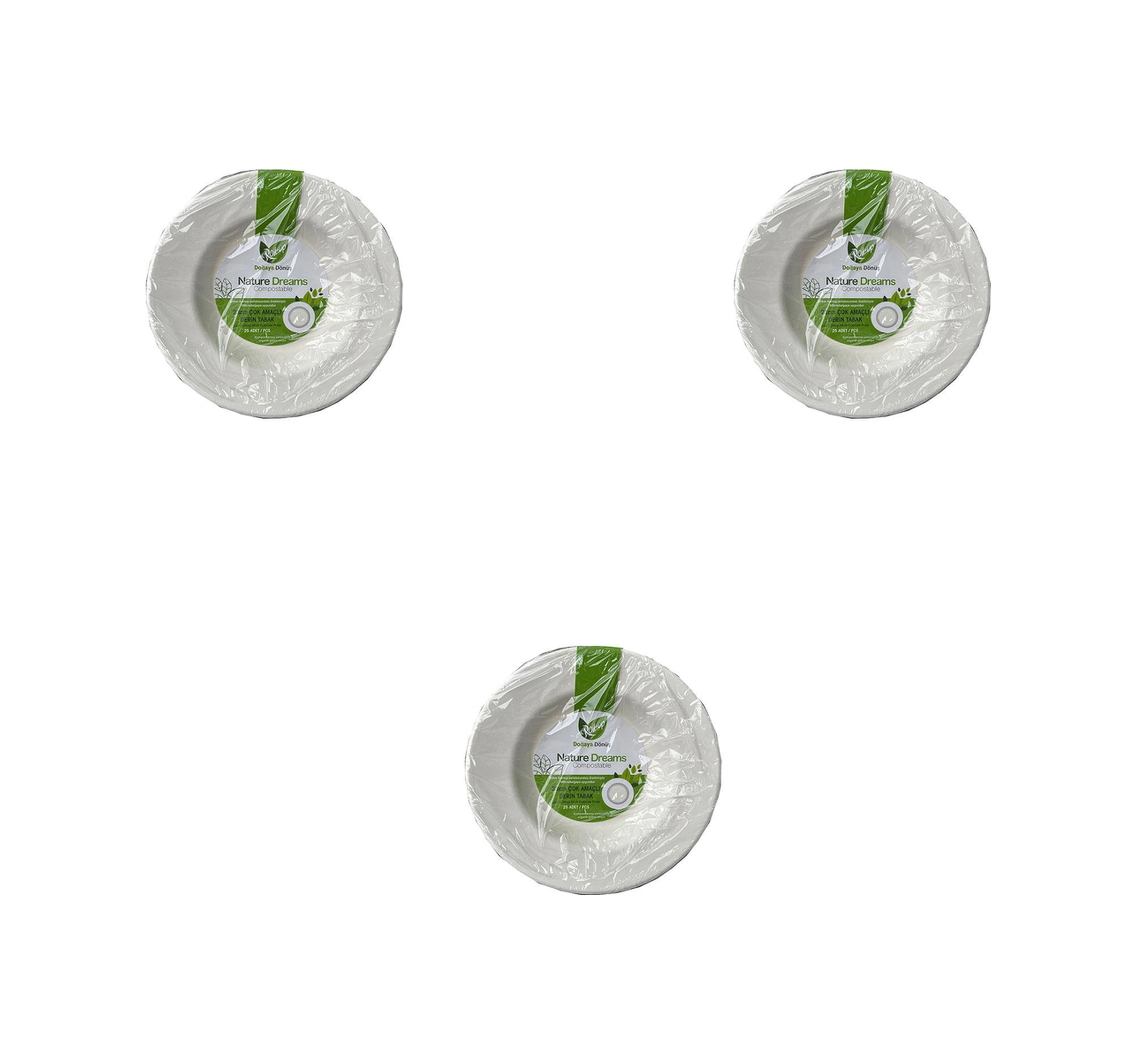 Roll-up Nature Ekolojik Karton Kağıt Parti Çok Amaçlı Çukur Derin Tabak - 23 Cm. - 75 Adet Beyaz