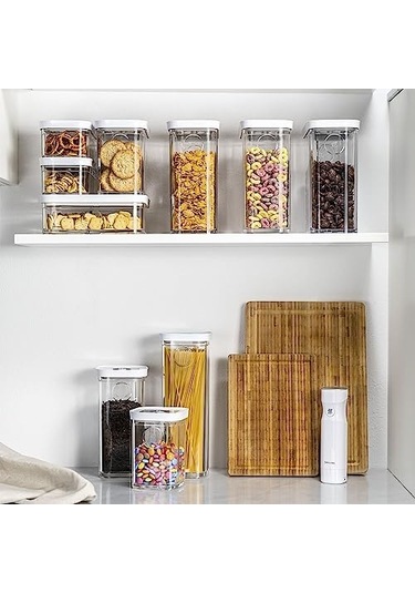 Fresh & S Cube Saklama Düzenleyici, 5 Parçalı Orta Set, Kiler Düzenleyiciler Ve Depolama, Plastik, Bpa İçermeyen Hava Geçirmez Kuru Gıda Saklama Kabı Badem, Muz Cipsi, Kuruyemiş Ve Daha Siyah