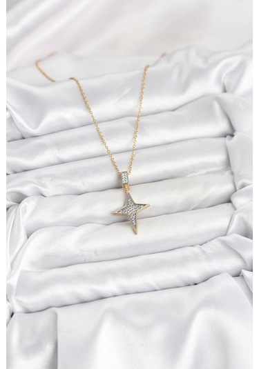 316l Çelik Zincir Gold Renk Kutup Yıldızı Model Zirkon Taşlı Kadın Kolye - Prt3500eb09333-95255 altın