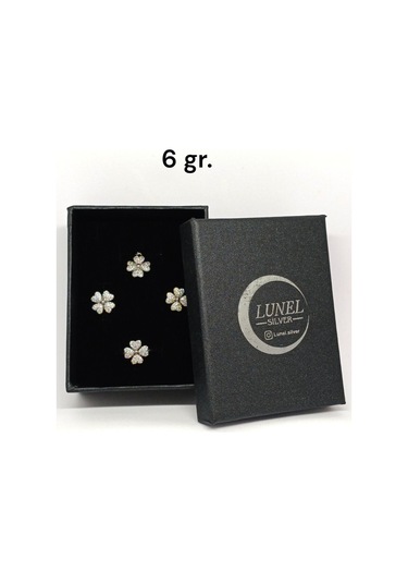 Taşlı Yonca Gümüş Takı Seti - Kolye Ucu, Küpe Ve Yüzük - Şık Ve Zarif Tasarım Gümüş