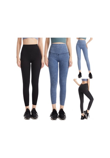 Ximistore9 Kadınlar İçin Yüksek Bel Gövde Vurgulayan Esnek Yoga Spor Tayt - Lacivert Koyu Mavi