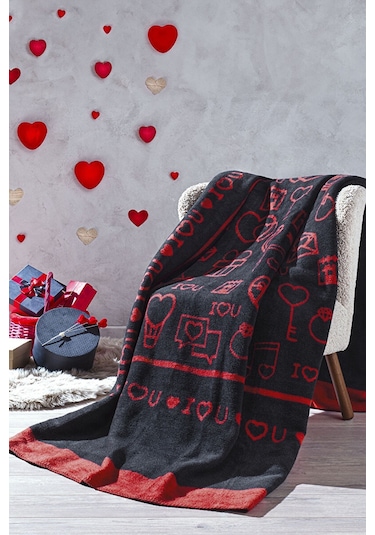 Özdilek Gleam Love Çift Kişilik Pamuklu Battaniye 180x220 476322 Kırmızı