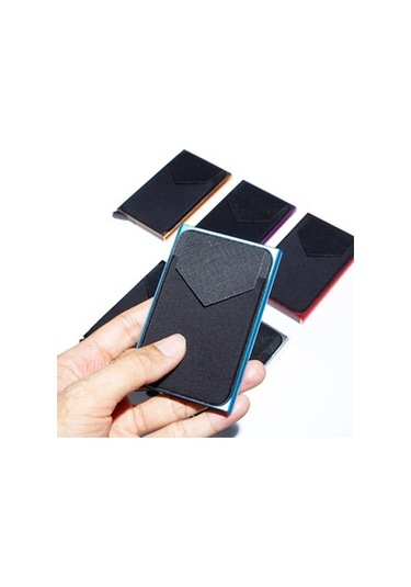 Linjinxu Lycra Kumaşlı Pop Up Metal Kart Tutucu Rfıd Alüminyum Alaşımlı Kredi Kartı Kutusu Siyah Diğer Diğer