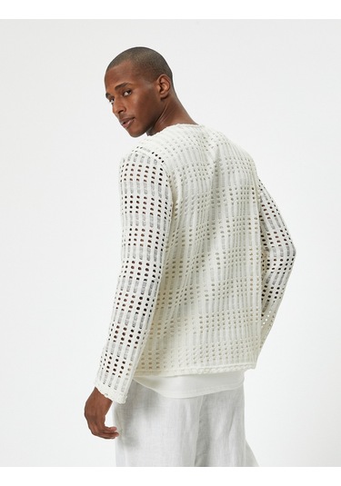 Koton Ajurlu Kazak Bisiklet Yaka Düşük Omuzlu Uzun Kollu Ekru 4sam70148mk Ekru