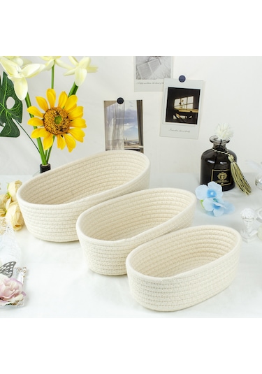 Yystore Oval Saklama Sepeti Pamuk Halat Dokuma M030-1344 Çok Amaçlı Organizasyon