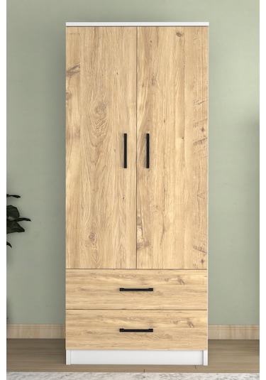 Point 2 Kapaklı 2 Çekmeceli Gardrop Beyaz Çam