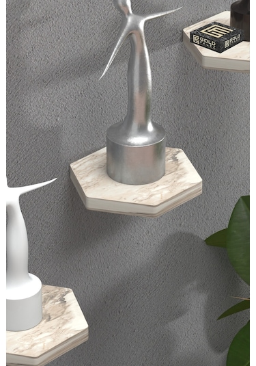 Duvar Rafı Dekoratif 3 Adet Çiçeklik Altıgen Efes