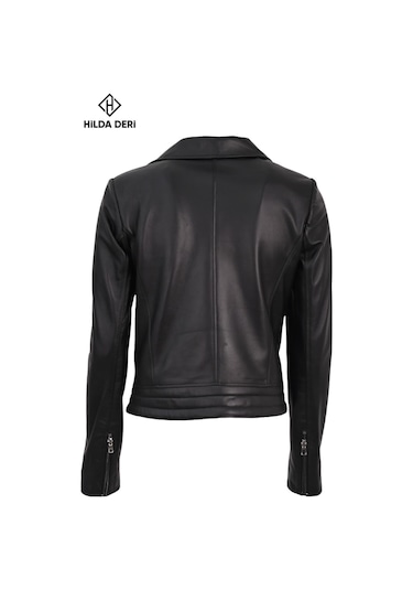 Hilda Deri Lotus Biker Tarzı Siyah Hakiki Deri Ceket 001