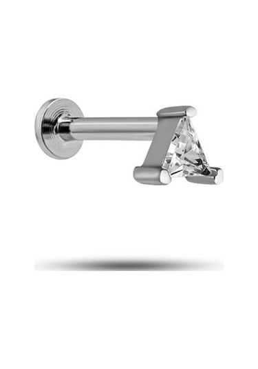 925 Ayar Gümüş Rodyumlu Minimal Üçgen Motifli Tragus Piercing Küpe Gümüş