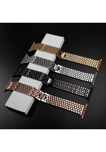 E2M Apple Uyumlu  Watch 42-44mm KRD-16 Metal Siyah Kordon