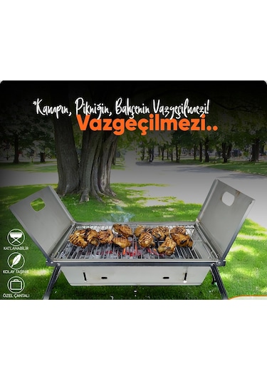 Miraç 55x35cm Katlanır Mangal Çantalı Lazer Kesim Büyük Boy Gri