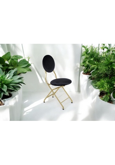 Siyah Kumaş Gold Metal Bahçe Takımı - 4 Sandalye + 1 Masa