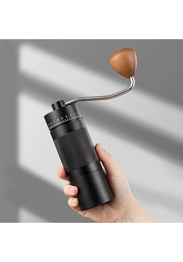 Honeybeeshop Premium Manuel Kahve Değirmeni Siyah Ahşap Saplı Paslanmaz Çelik Gövdeli Ayarlanabilir Öğütme