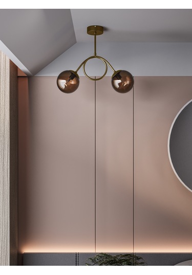 Arven Modern Eskitme Metal Gövdeli 2'li Bal Rengi Cam Küre Avize