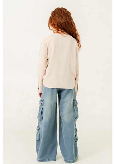 Kız Çocuk Önü Tünelli Cebi Zincirli Gömlek 3147 Bej