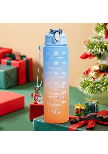 Su Şişesi 2 Litre Sulu Kalın Motivasyonlu Sızdırmaz Plastik Spor Şişe 900ml-blue Orange 2.0l 900ml-blue Orange