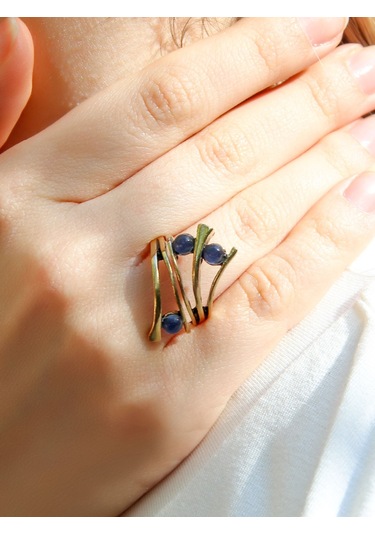 Doğal Taş 3'lü Apatit Doğal Taşlı Ayarlanabilir Kadın Yüzük Euy66ap Mavi